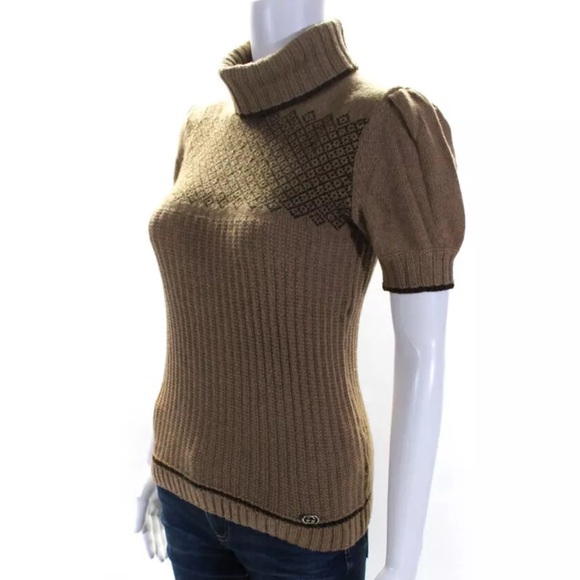 Authentic Gucci Womens  Puffy Short Sleeves Turtleneck Sweater Brown Size Small! - Picture 2 of 11